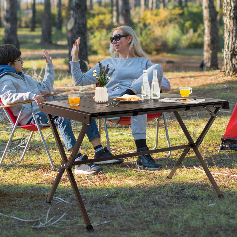 Rectangular Metal Outdoor Folding Picnic Table Brown